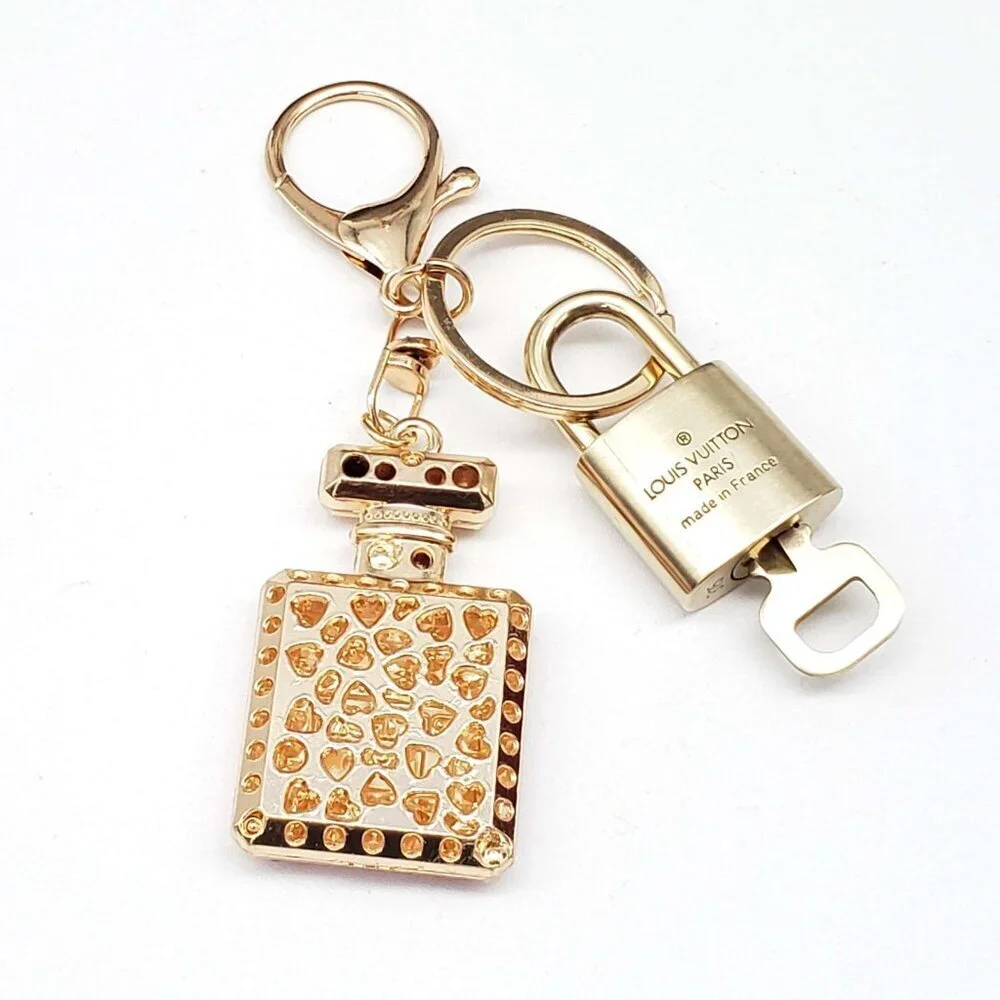 LV Authentic Gold Padlock 🔒 Key Set w/ Unbranded N5 Bottle Keychain Charm